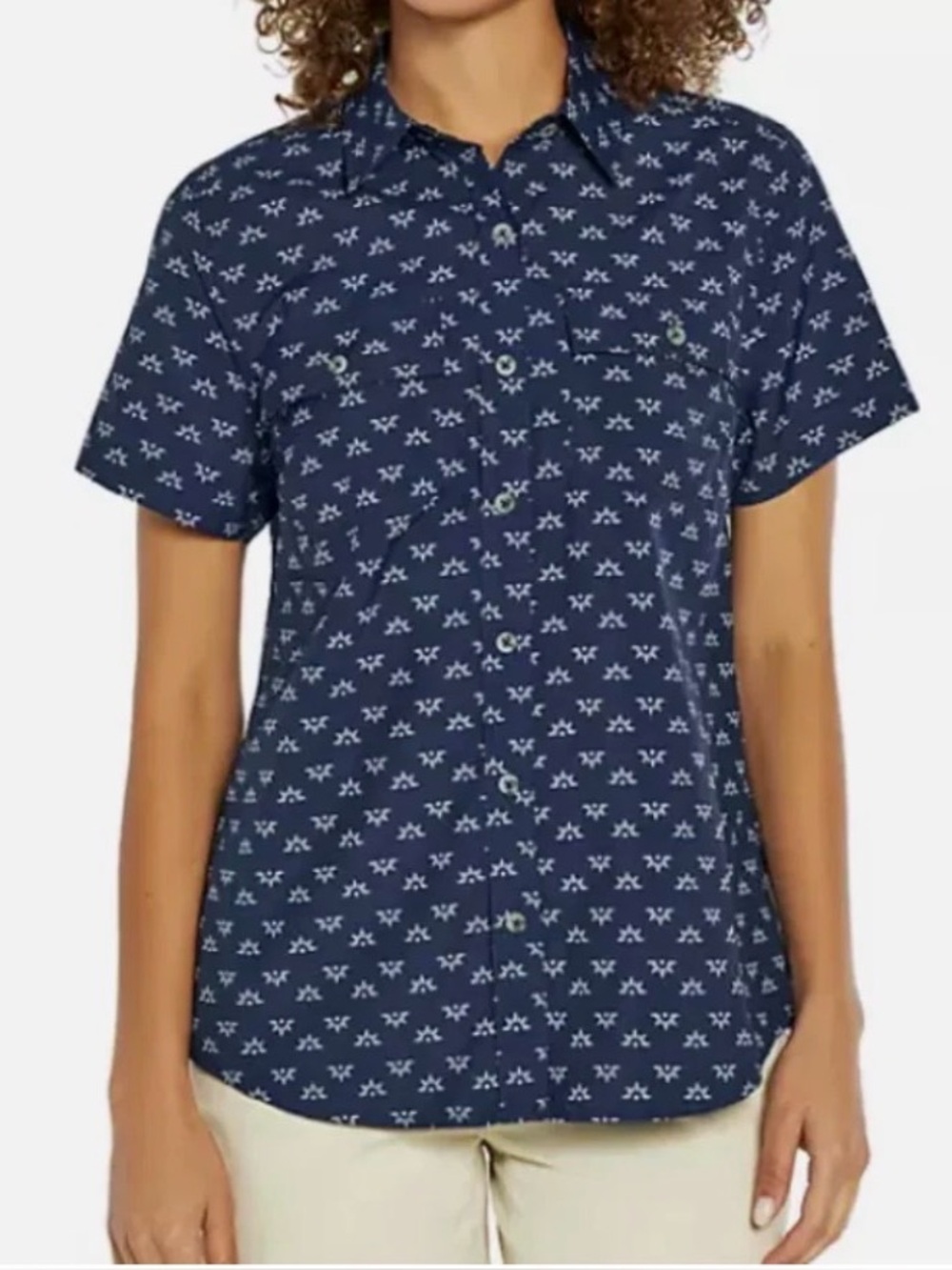 Eddie Bauer Blueprint Geo Foulard Women's Button up blouse Outdoor Golf Size S